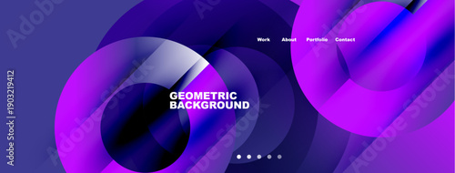 Abstract geometric shapes, vibrant purple hues, modern design. Minimalist aesthetic with text overlay, dots indicate slides.
