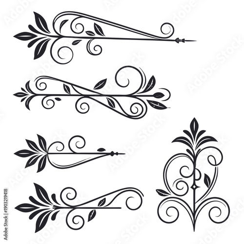 A collection of elegant and intricate swirls and flourishes in black and white Vector