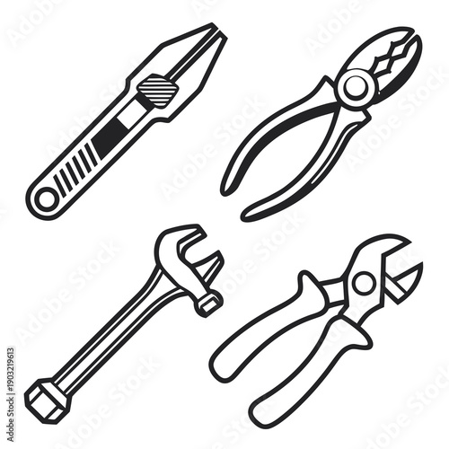A variety of tools including pliers, screwdrivers, and wrenches displayed together Vector