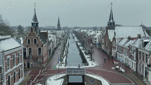Snowy European town passage in winter
