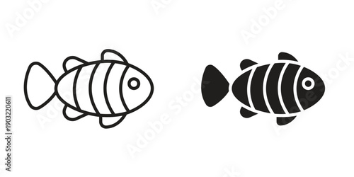 Fish icon suitable design silhouette and line art style on white background