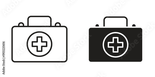 First aid box icon suitable design silhouette and line art style on white background