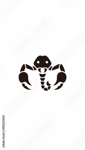 Stylized dark silhouette of an elephant-scorpion hybrid creature on a clean white background, presented as a unique graphic design.
