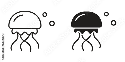 Jellyfish icon suitable design silhouette and line art style on white background