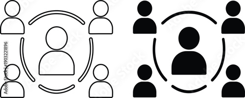 Human Resources Network and Team Leadership Concept Icon Vector Set