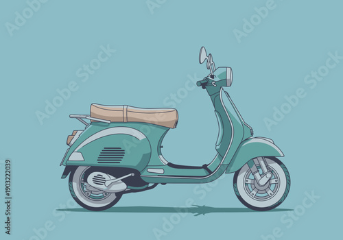 Vintage scooter illustration viewed from the side on a simple background