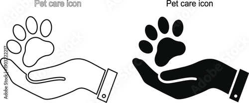 Pet care and animal protection icon featuring a paw print in a human hand