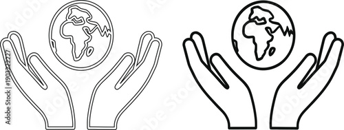 Vector illustration of human hands gently holding and protecting the planet Earth globe - Environment conservation and global care concept.