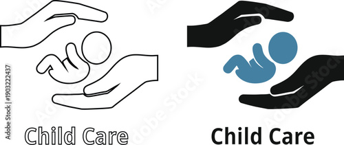 Child Care Logo Icon with Caring Hands and Baby Symbol for Parenting, Adoption, and Pediatric Health Care