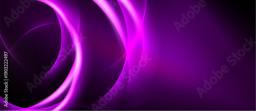 Abstract purple waves, glowing lines create dynamic background. Smooth curves suggest movement, energy, modern design.