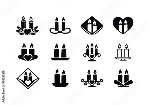 Wedding Icon Set. wedding ceremony. Icon set. Set Logo of wedding ceremony: ceremonial candles. harmonious logo variations of the same emblematic concept, each