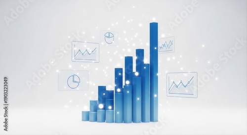 Abstract 3D financial growth chart with floating data points, business intelligence and analytics concept, generative AI.