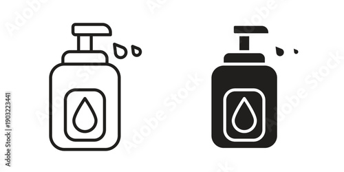 Liquid soap bottle icon suitable design silhouette and line art style on white background