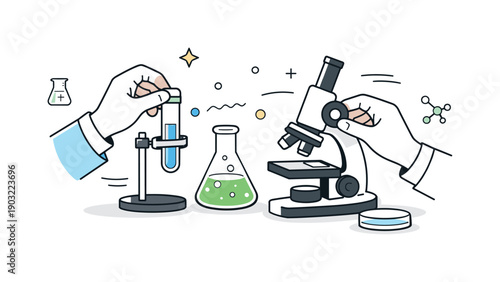 Precision in Experimentation. Scientific equipment. Hands carefully adjusting laboratory tools, emphasizing accuracy and controlled experimentation. Friendly