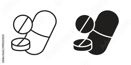 Medicine tablet icon suitable design silhouette and line art style on white background