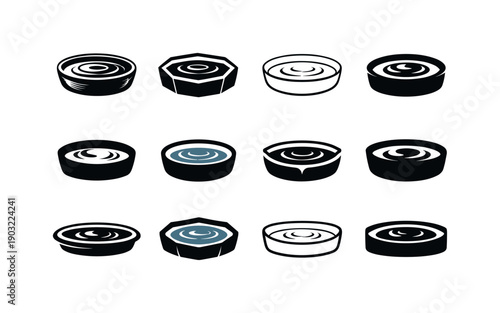 Watering Trough Logos. Watering trough. Icon set. Set Logo of watering trough: water-filled basin with ripple. harmonious logo variations of the same