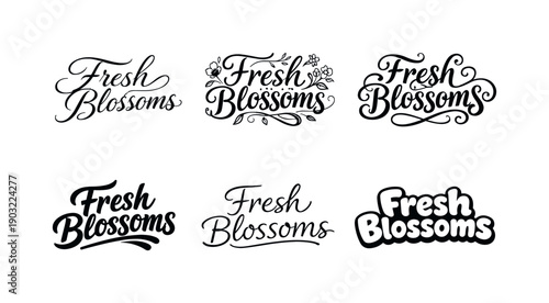 Fresh blossoms. Set lettering. harmonious lettering variations of the same emblematic concept, each with different artistic interpretation