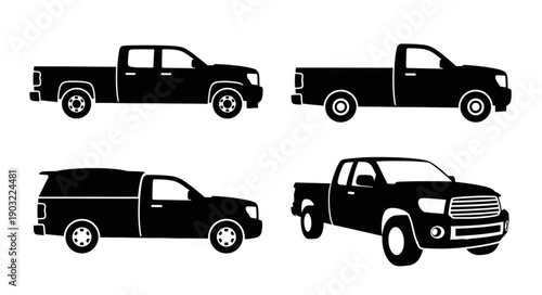 Collection of four black pickup truck silhouettes.