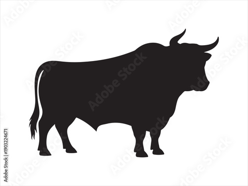 Bull with sharp horns vector, Bull silhouette, bull vector silhouette illustration