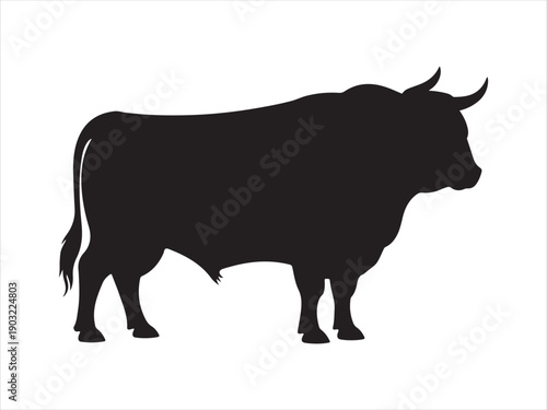 Bull with sharp horns vector, Bull silhouette, bull vector silhouette illustration