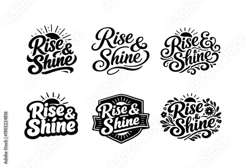 Harmonious Lettering Grid. Rise & shine. Set lettering. harmonious lettering variations of the same emblematic concept, each with different artistic