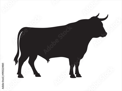 Bull with sharp horns vector, Bull silhouette, bull vector silhouette illustration