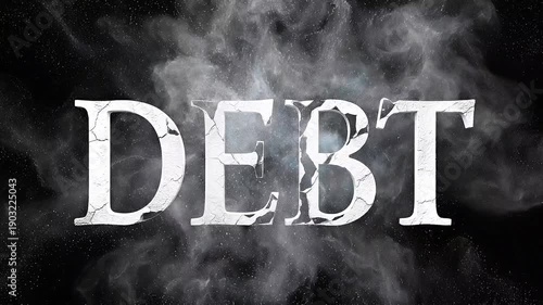 Stark depiction of debt with smoky typography and dramatic contrast.