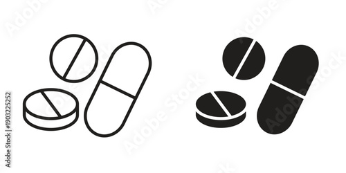 Painkiller pills icon suitable design silhouette and line art style on white background