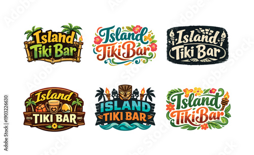 Island Tiki Bar Lettering. Island tiki bar lettering. Set lettering. harmonious lettering variations of the same emblematic concept, each with different