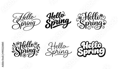 Spring hand script quotes. Set lettering. harmonious lettering variations of the same emblematic concept, each with different artistic