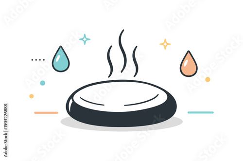 Calm Aromatherapy Scene. Aromatherapy stones minimal scene. A single stone centered with light abstract accents and gentle oil drop symbols floating around.