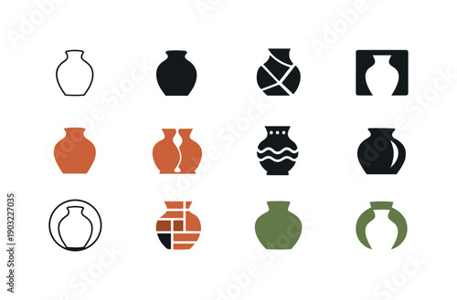 Photography of handmade crafts and art. Icon set. Set Logo of Photography of handmade crafts and art: handmade ceramic vase. harmonious logo