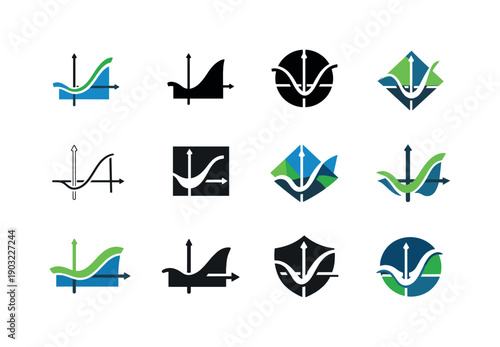 formulas. Icon set. Set Logo of formulas: mathematical function graph. harmonious logo variations of the same emblematic concept, each with
