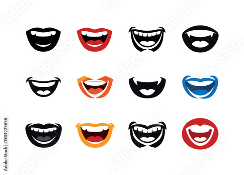 laugh-out-loud moment. Icon set. Set Logo of laugh-out-loud moment: open mouth laughter icon. harmonious logo variations of the