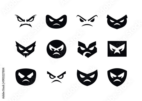 Emotive Icon Collection. Facial expressions. Icon set. Set Logo of facial expressions: angry face with furrowed brows. harmonious logo variations of the same