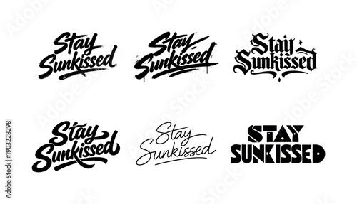 Artistic Lettering Grid. Stay sunkissed. Set lettering. harmonious lettering variations of the same emblematic concept, each with different artistic