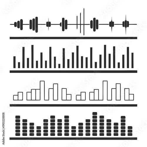Visual representation of sound waves and their varying frequencies and amplitudes Vector