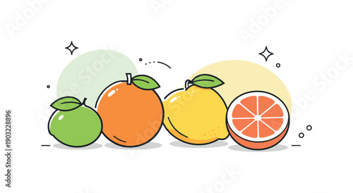Citrus fruits minimal. Whole citrus fruits arranged neatly with a few leaves, creating a feeling of calm freshness and natural simplicity.