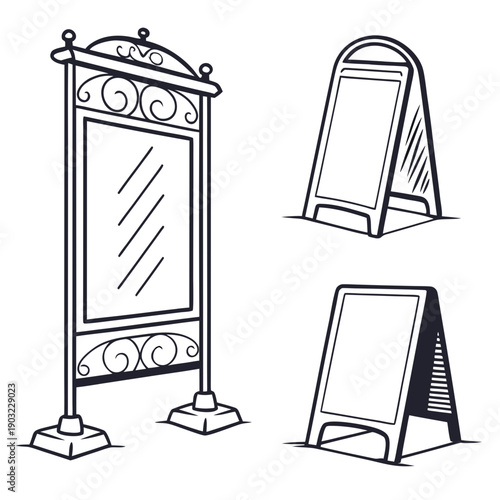 Three different types of display stands for showcasing products or information Vector