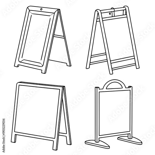 Four different designs of easels for displaying signs and posters Vector