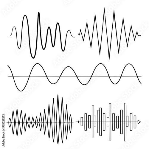 A visual representation of various sound waves and their unique patterns. Vector