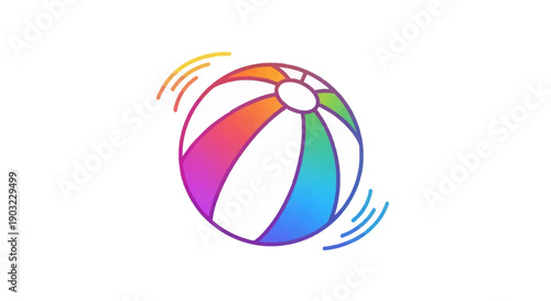 Vibrant gradient beach ball icon with playful motion lines representing summer fun activities