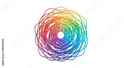 Vibrant Colorful Wavy Spiral Design with Rainbow Hues and a Central White Void