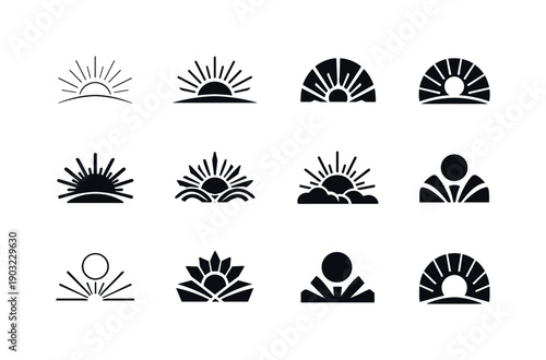 Divine Emblem Variations. Divine presence. Icon set. Set Logo of Divine presence: radiant halo of light. harmonious logo variations of the same emblematic