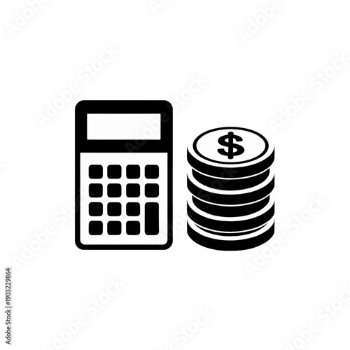Calculator And Coin Stack Icon For Finance App Interface
