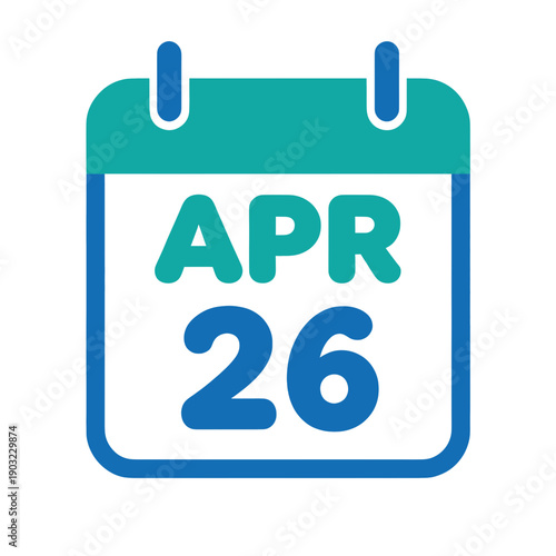 Calendar Date Icon Showing April Twenty Sixth