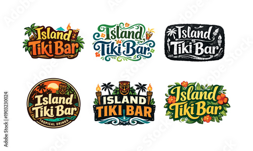 Island Tiki Bar Lettering. Island tiki bar lettering. Set lettering. harmonious lettering variations of the same emblematic concept, each with different