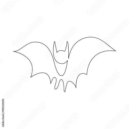 Minimalist flying bat one continuous line illustration for Halloween and autumn concept