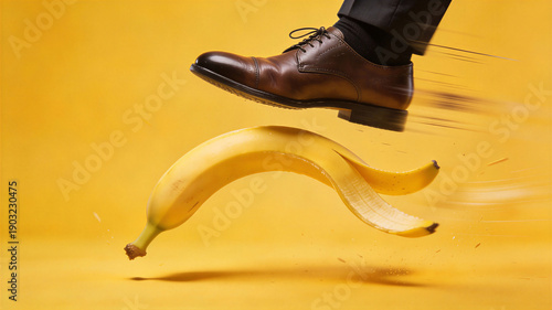 Wallpaper Mural Man in suit slipping on banana peel. Classic prank hazard for April Fools Day. Humorous accident illustration depicting comedic fall risk in everyday life Torontodigital.ca