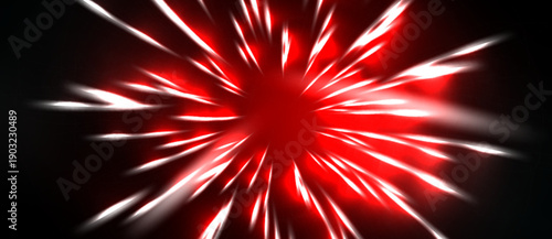 Bright red burst radiates outward. Sharp lines create dynamic energy effect against black background. Intense visual impact.